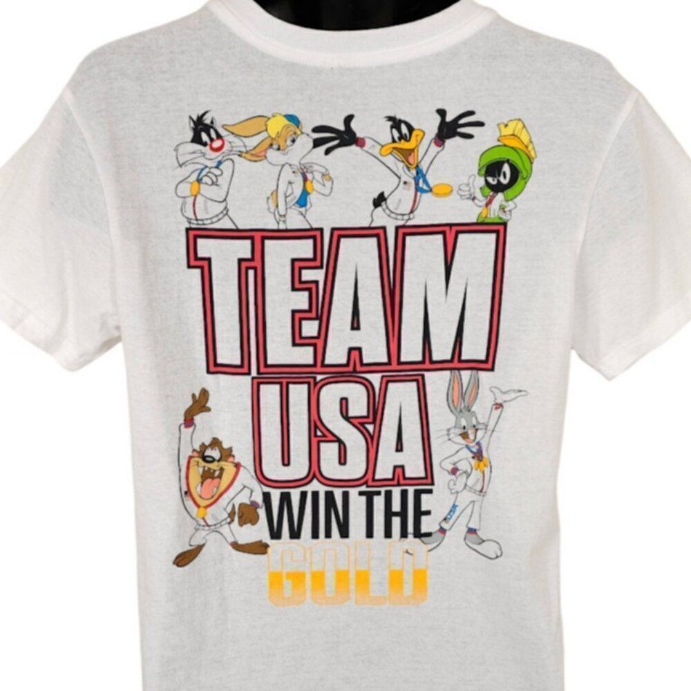 Looney Tunes Olympics T Shirt Mens Size Medium White Team USA Bugs Bunny Taz
